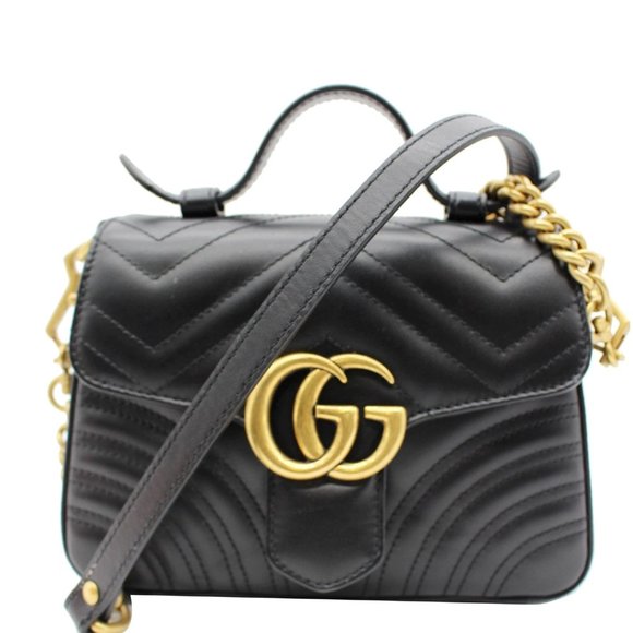 Gucci Handbags - GUCCI  GG Marmont Mini Leather Top Handle Shoulder Bag Black 547260